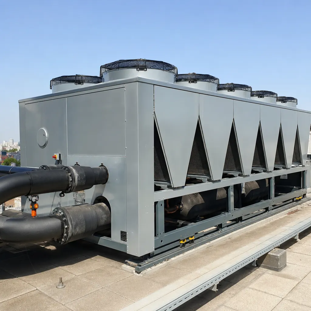 Enfriadora industrial de agua en una cubierta tecnica