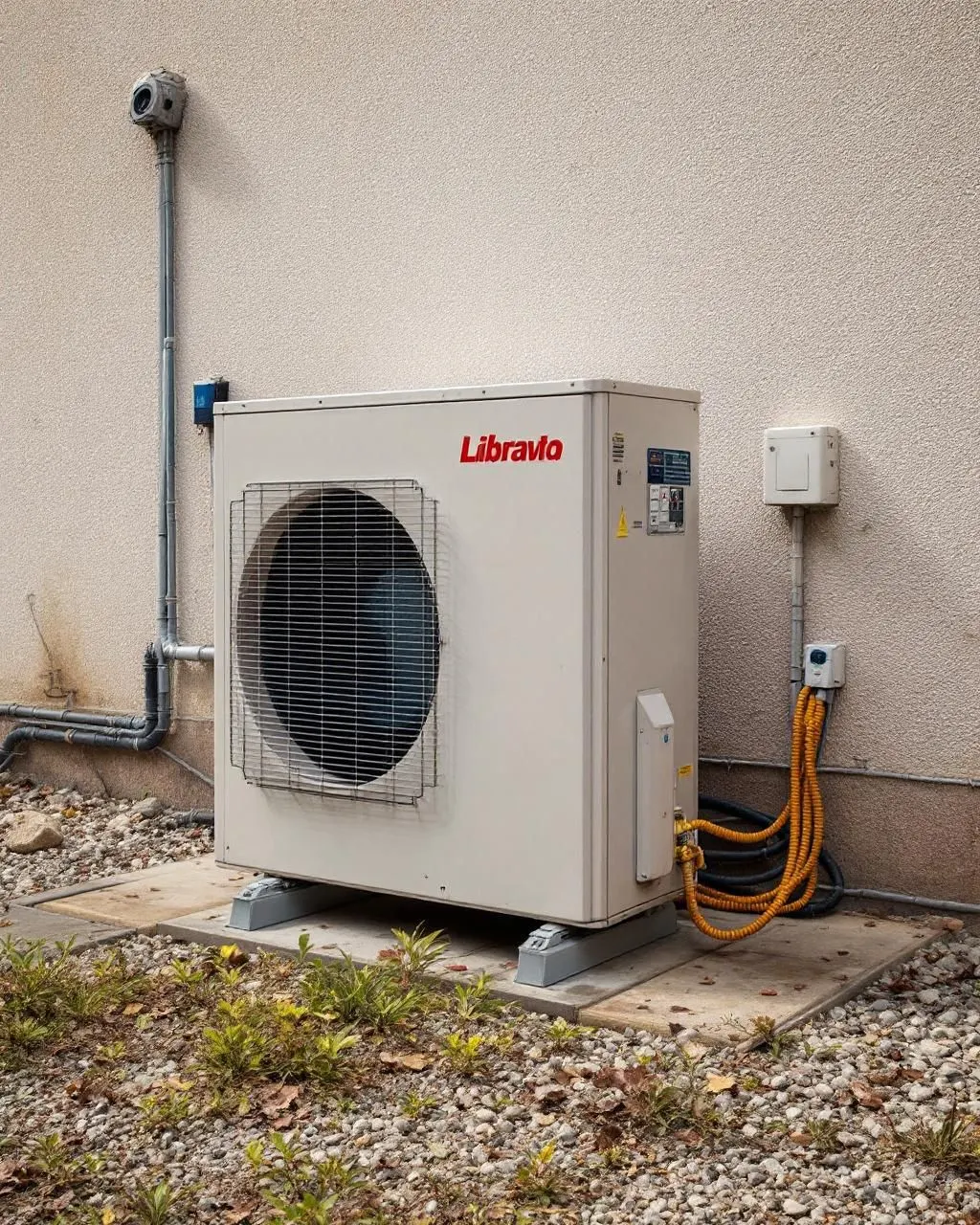 Equipo exterior de aire acondicionado en Almansa, en una casa