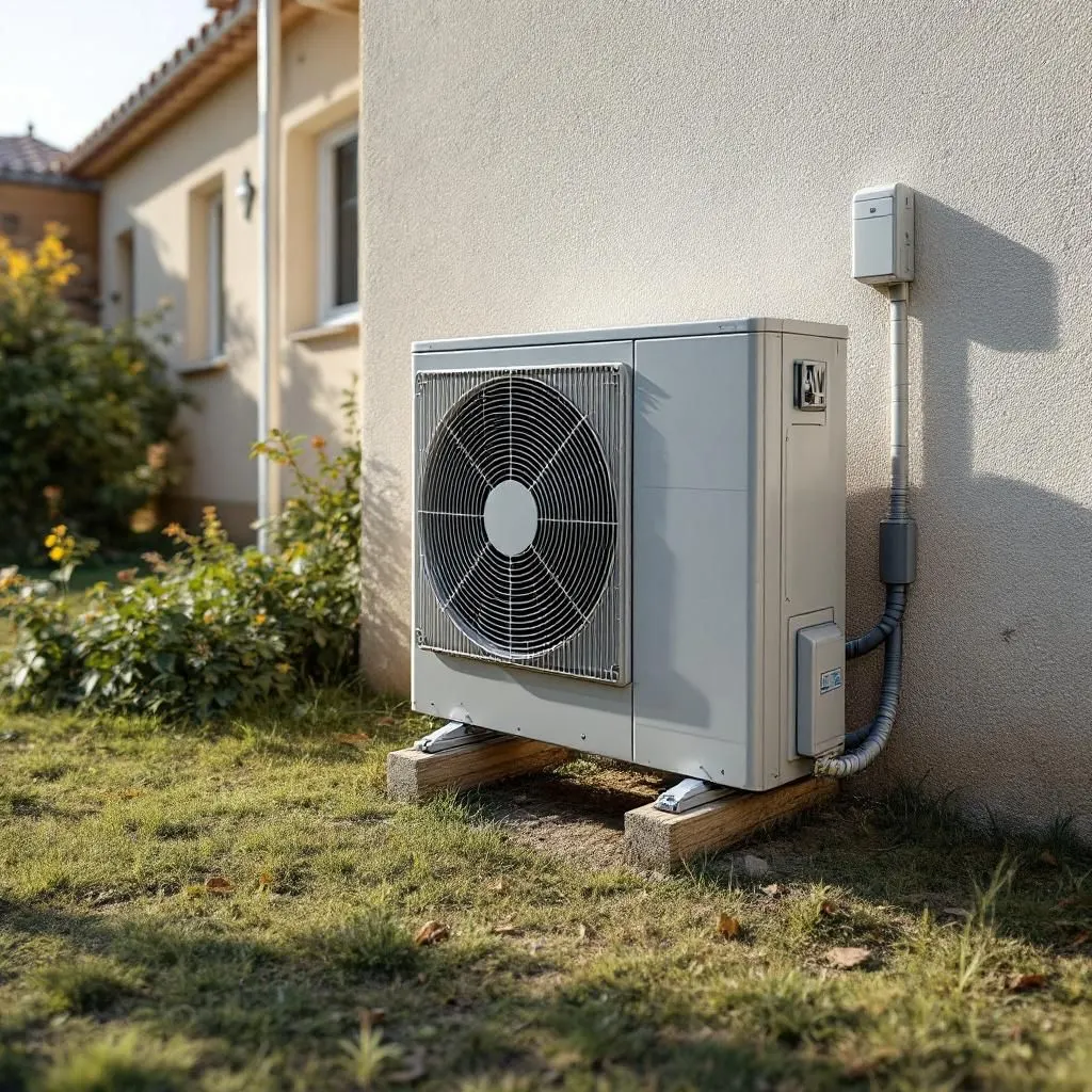 Equipo exterior de aire acondicionado en Coria, en una casa