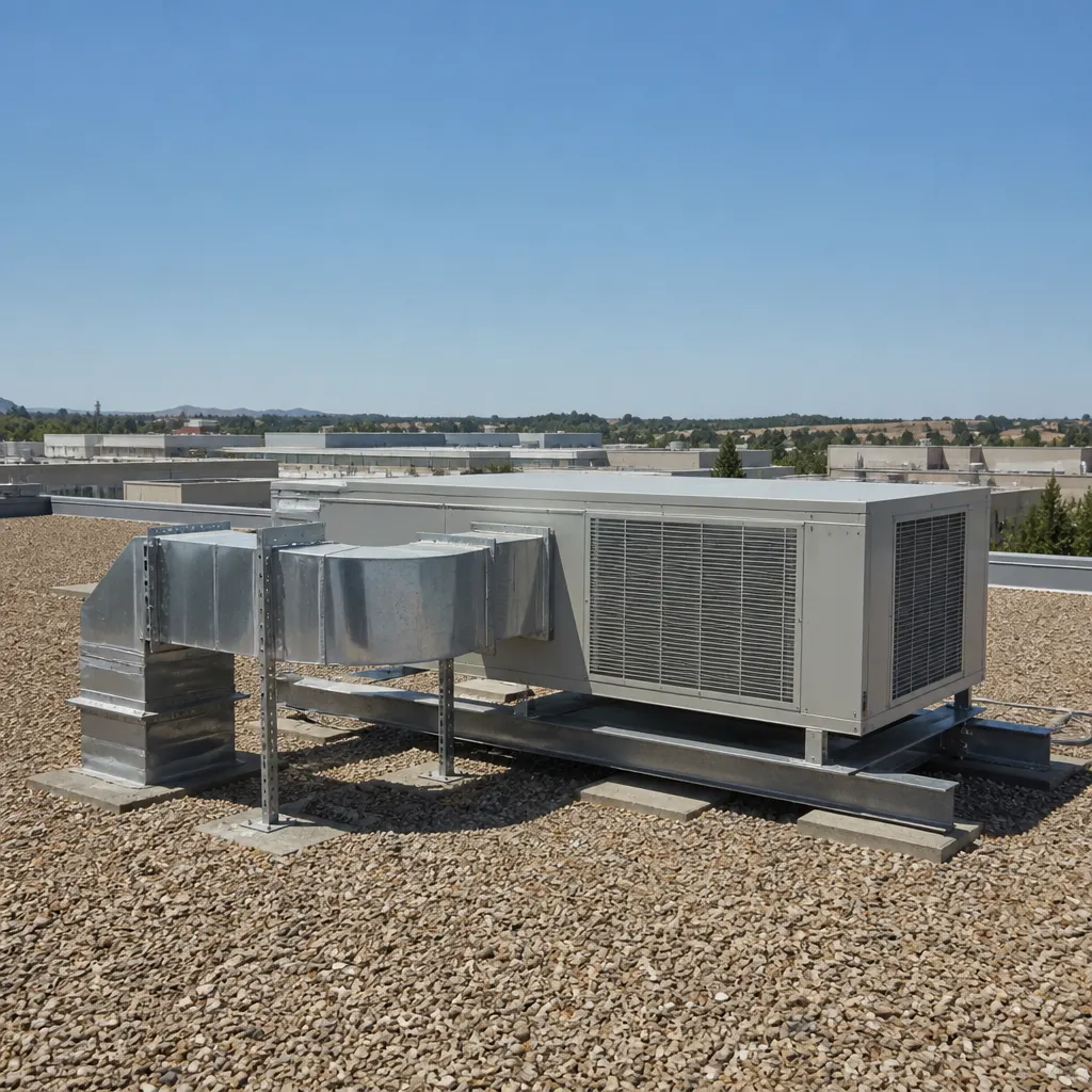 Equipo roof-top instalado en la cubierta de un edificio comercial