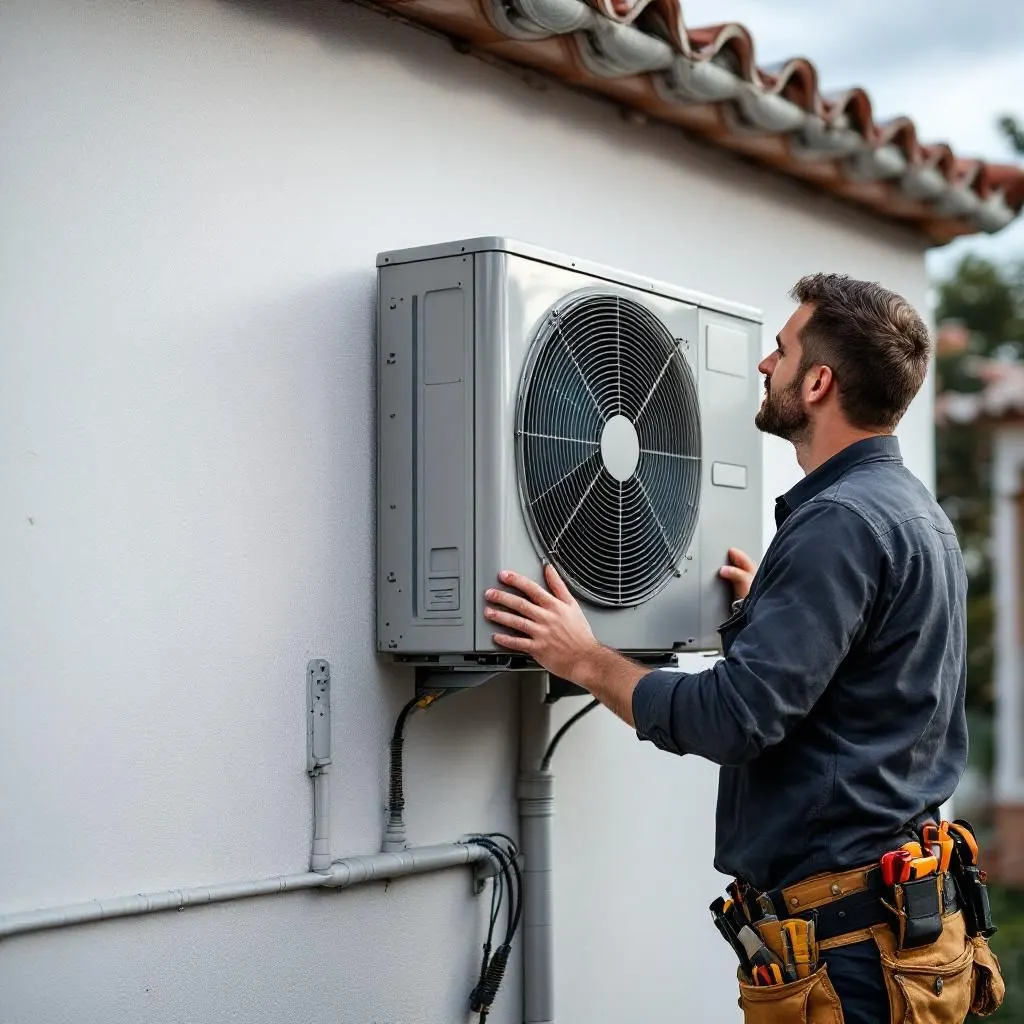 Técnico de aire acondicionado en Calahorra, durante un mantenimiento