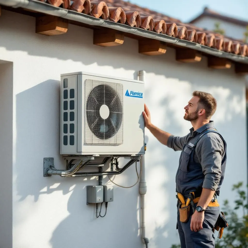 Técnico de aire acondicionado en Las Navas del Marqués, durante un mantenimiento