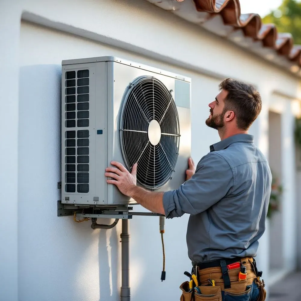 Técnico de aire acondicionado LG, durante un servicio