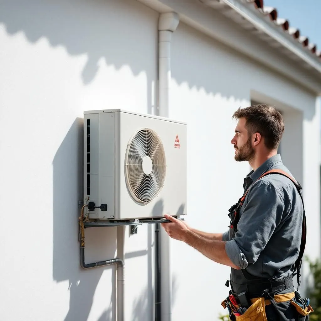 Técnico de aire acondicionado en Puerto de la Cruz, durante un mantenimiento