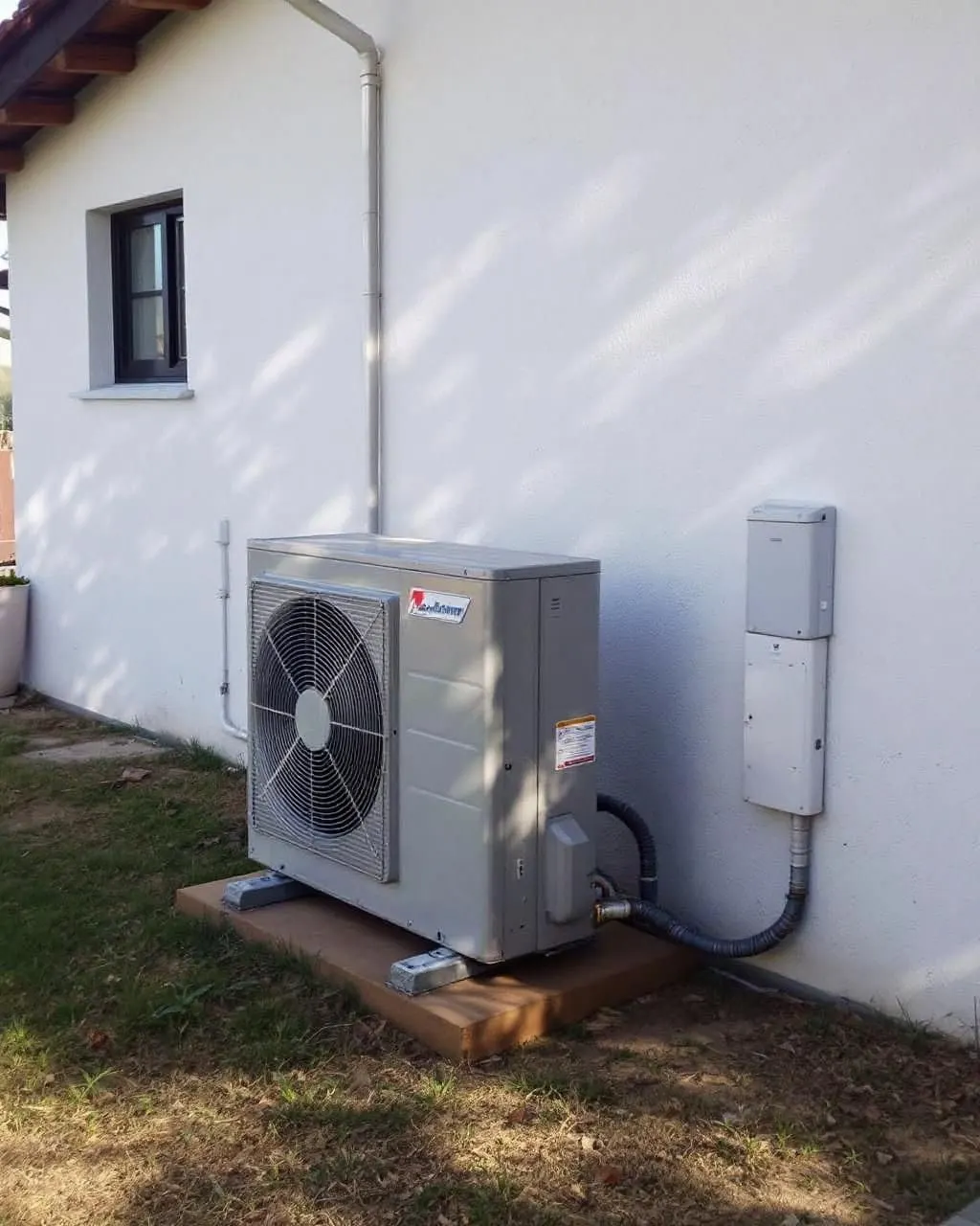 Unidad exterior de aire acondicionado en Nájera, en un patio
